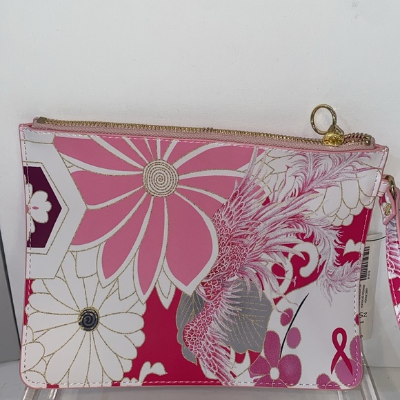 Chico’s Printed Zip Pouch w pink floral design & wristlet strap, LBBC Pouch NWT - Picture 5 of 12